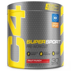 Cellucor 셀루코어 C4 슈퍼 스포츠 프리워크아웃 파우더 후루츠 펀치 에너지 힘 파워 30인분, 1개, 225g