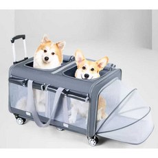 바퀴달린 고양이 케이지 강아지 외출 대형견 메쉬, 1개, 스타 그레이 메쉬 확장형 71x49x47cm