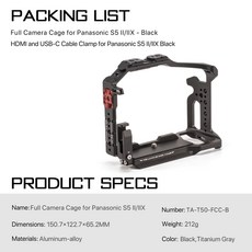 TILTA TA-T50-FCC 전체 카메라 케이지 파나소닉 S5 II/IIX 하프 경량 키트 기본, [01] Full cage Blcak, 01 Full cage Blcak, 1개
