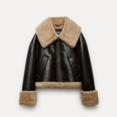 ZARA 자라 여성 더블 페이스드 바이커 점퍼 다크브라운 무스탕 가죽자켓 ZW COLLECTION
