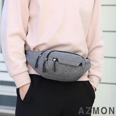AZMON 심플 무지 옥스퍼드 힙색 가방 0.13kg 초경량 넓이24cm x 높이14cm x 두께10cm, 그레이, 1개
