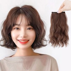 톡톡창고 S컬 중단발 옆머리 가발 물결 펌 웨이브 붙임머리, 25cm-라이트브라운, 1개 - 중단발가발