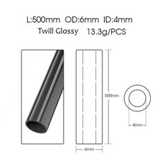 모델 모형 비행기 드론 액세서리용 탄소 섬유 튜브 파이프 길이 직경, 10. 6x4 Twill Glossy, 1개