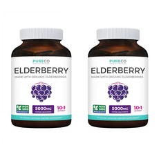 PURE CO 엘더베리 30정 2팩 Organic Elderberry Capsules - 10:1 Extract Equals 5 000mg of Fresh Elderberries, 2개