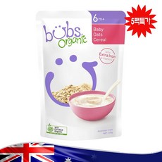 호주 Bubs 유아 오트 시리얼 유기농 이유식 Bubs Organic Baby Oats Cereal 125g, 5세트