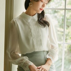 레이스블라우스 2020봄신상 유행패션 레이스 베이비카라 상의 여성긴소매