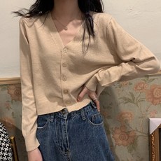 lovin closet 여성 기본 브이넥 크롭 가디건 무지 니트 간절기