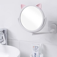 360도 회전 흡착 거울 욕실 메이크업 고양이 거울, 화이트