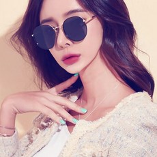 멜라크메 남녀공용 슬림 메탈 동글이 검정 편광 선글라스 + 보라케이스