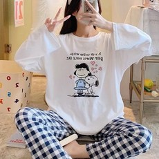 스누피 긴팔긴바지 체크 상하세트 잠옷