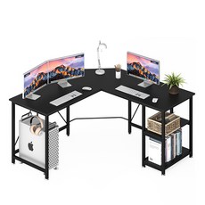 월로덴VORDERN ㄱ자 코너형 게이밍 컴퓨터 책상 선반책상 책장책상, 블랙