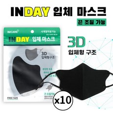 INDAY 3D 입체마스크/사계절용/끈조절가능/블랙(10매), 10개, 1개