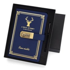 플래너 기록노트 타입학생 두꺼운 다이어리 남녀 버클잠금 비밀번호 노트 엔틱 용품 휴대, T21-U50-진청 선물포장 사슴머리 타입