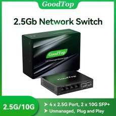 GoodTop 플러그 앤 플레이 비관리형 네트워크 스위치 데스크탑 벽걸이 4 포트 2.5G RJ45 2 10G SFP + 팬