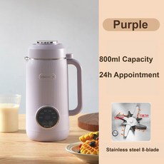 가정용 전자동 두유 기계 요리 필터 다기능 깨진 벽 기계 24 시간 약속 착즙기 믹서 800ml, [03] AU, [01] 220V, [01] Purple, 3) Purple - AU-220V