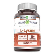 Amazing Formulas L-라이신 아미노산 비타민 보충제(Non-GMO 글루텐 프리) - 면역 지원 호흡기 건강 등(정 180개), Tablets, 1개, 180정