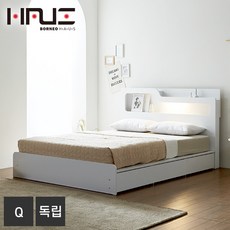 보루네오하우스 프라임 올슨 LED 수납 Q 침대+독립매트 DM6212, 화이트