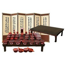 박씨상방 3종131 남원 고급(특칠)물푸레 제기47P세트 + 황토색 추사김정희 6폭병풍 + 4.0엔틱 직교자상 + 4.0상커버