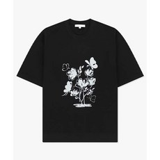리버클래시 24SS LKS51366블랙 원포인트 프린트 라운드 반팔 니트