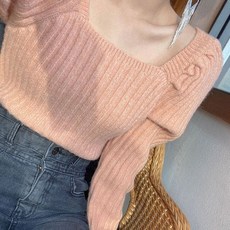 안나리야 스퀘어넥 골지 퍼프니트 SY