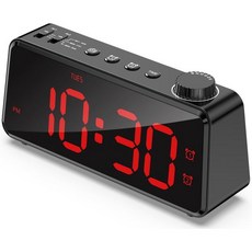 ANJANK 침실용 디지털 시계 라디오 밝기 조절 가능 수면 타이머가 있는 FM USB 충전 포트 듀얼 알람 주중 주말 배터리 백업 스누즈 간편한 설정 청소년 및 노인용, Red, Red
