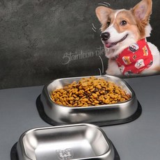 고양이 사료디스펜서 개 그릇 스테인레스 스틸 미끄럼 방지 강아지 먹이 식수 공급기 애완 동물 먹이 그릇, L, 1개