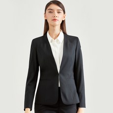 비나 쁘띠 고급 노카라 여성 겨울 가을 직업 숏 양복 디자인 감각 보이핏 볼륨 블랙 룩