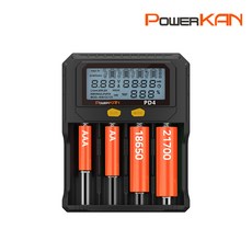 파워칸 LCD 지능형 배터리 충전기 4구 리튬 니켈 PD4 건전지 밧데리 고속충전 18650 AA AAA 21700 32650 용량확인 과충전방지, 1개 1개