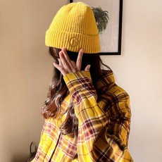 HAT01 D 자수 롤업 비니 니트 모자