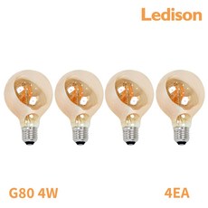 Ledison 에디슨전구 베이직전구 G80 4w, 전구색, 4개