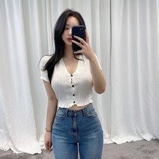 반팔크롭가디건