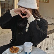 핫핑 프랑 배색 카라 니트롱원피스