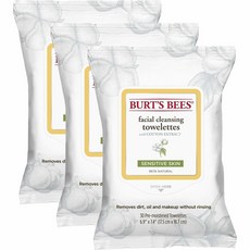 Burt's Bees Facial Cleansing Towelettes with Cotton Extract 버츠비 목화 추출 페이셜 클렌징 티슈 30장 3팩, 1개, 1개
