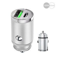 시거잭변환기 미니 차량용 충전기 라이터 고속 충전 아이폰 호환 QC3.0 PD USB C 타입 휴대폰 충전기 샤오, [01] 100W Sliver, 01 100W Sliver, 1개