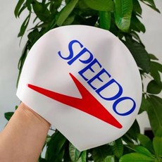 Speedo 스피도 남녀공용 실리콘 수모 여성 긴머리 수영모자 성인용 빅로고, 화이트