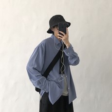 JIWUU 가을 리폼 하라쥬크 와이드 루즈핏 스모크 블루 남성 학원 레쉬