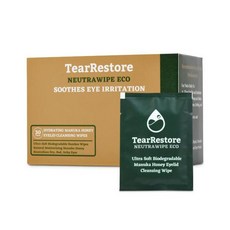TearRestore NeutraWipe Eco Manuka Honey Eyelid Wipes Ultra-Soft Biodegradable Eyelash Cleanser For