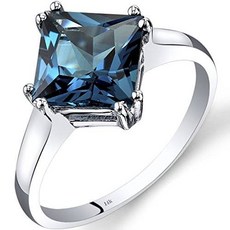 14K White Gold London Blue Topaz Princess Cut Ring 2.75 Carats/66126