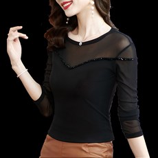 여성 가을 섹시 시스루 긴팔 티셔츠 공연복 Women's T-shirt