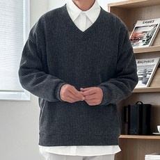 데이즈 세미 오버핏 골지 브이넥 니트 맨투맨