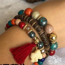 아기 코끼리 매력 팔찌 술 비즈 기질 팔찌 여성용 팔찌 & Bangles 보석 3 층 팔찌 세트|행운 팔찌|