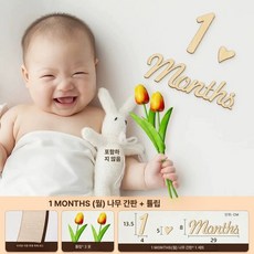 100일 기념 포토 소품 세트 신생아용 신생아 장식 사진 촬영 아기 30일 기념일, 1개월 보름달 나무간판 튤립 2송이, 1개