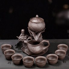 티포트 ronkin퍼플샌드 가정용 편안한 자동차 회전 차제구 도자기 수공 찻주전자 찻잔 쿵푸 티인퓨저, T02-퍼플샌드 연꽃 젠 듣기 자동차 차제구