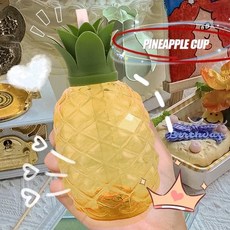 여름 귀여운 과일 모양 딸기 파인애플 호환 호환물컵 500ml 만화 빨대 물병 휴대용 아이//성인, 1개