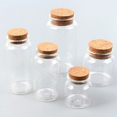 마루오피스 _ 코르크 마개 뚜껑으로 느낌 있는 원형 유리병 5개입 _ 선물 인테리어 밀폐용기 샘플병 견과류 꽃차 유리용기 유리공병 투명유리병 코르크병, 37x40mm, 1세트