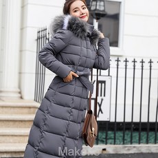 Makone여자 겨울 코트 롱 코트다국적 겨울 한국판 롱 무릎 패딩 패딩 여대모 칼라 슬림에 두꺼운 솜저고리 여자