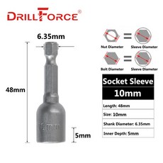 수공구 Drillforce 6-13x48mm 마그네틱 너트 드라이버 세트 임팩트 소켓 슬리브 어댑터 스크루 드릴 비트 1/4 인치 퀵 체인지 육각 섕크, 1개