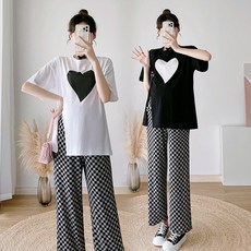 패션 캐주얼 루즈핏 여성 임산부 여름옷 순면 입기 하트 T 보드게토 팬츠