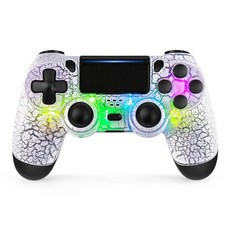 LED 조명이 있는 PS4용 TianHOO 무선 컨트롤러 - 크랙 화이트, LED 조명이 있는 PS4용 TianHOO 무선 컨트롤, 1개