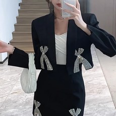 큐빅비즈반짝이 파티룩무대의상공연복 트임크롭숏자켓
